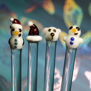 Winter Christmas Themed Borosilicate Glass Stir Sticks