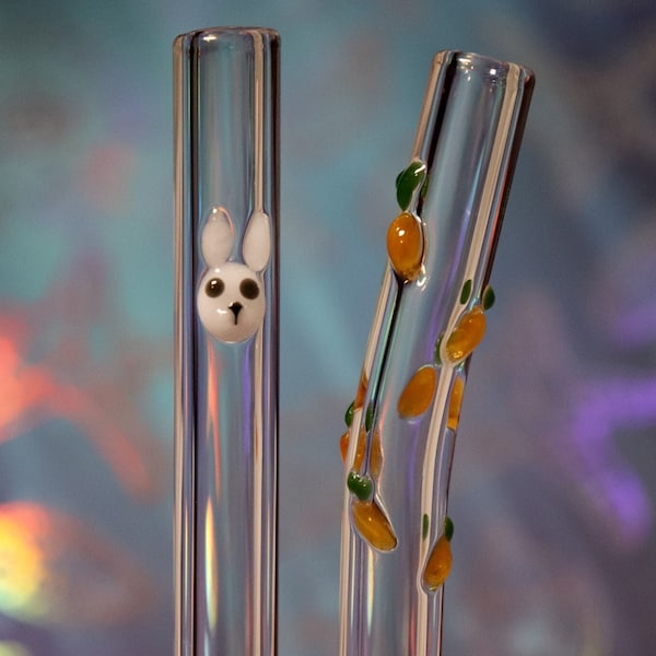 Easter Glass Straw Set - Bunny & Swirl of Carrots