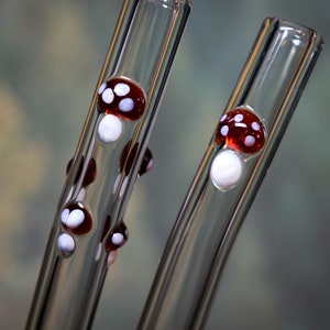 Sets of Mushroom Glass Drinking Straws 2 or 4 Packs