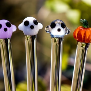 Halloween Borosilicate Glass Stir Sticks with Ghosts and Pumpkins