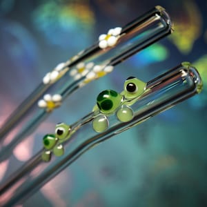 Glass Straw Set - Mama + Baby Turtle and Swirl of Flowers