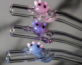 Axolotl Glass Straws in Satin Pink, Lilac Purple or Icy Blue