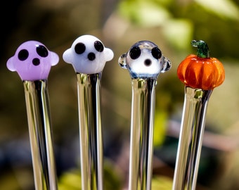 Halloween Borosilicate Glass Stir Sticks with Ghosts and Pumpkins
