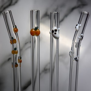 Ghost + Pumpkin Glass Straw Sets