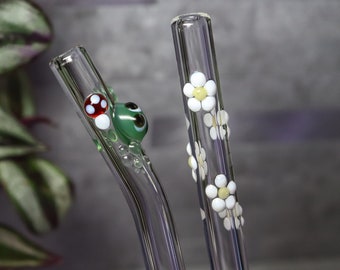 Frog & Flowers Borosilicate Glass Straw Set