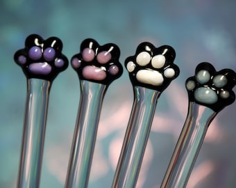 Borosilicate Glass Stir Sticks - Cat Paw Print