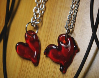 Glass Pendants Red Sparkly Borosilicate Glass Hearts or Droplet