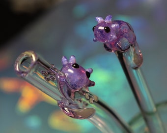 Axolotl Glass Straw + Stir Stick Set in Satin Pink, Lilac Purple or Icy Blue