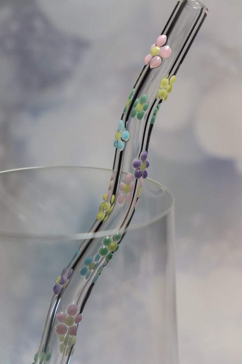 Wavy Flower Glass Straw Rainbow Pastel