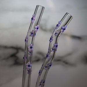 Wavy Flower Glass Straw Opqaue Purple + Blue