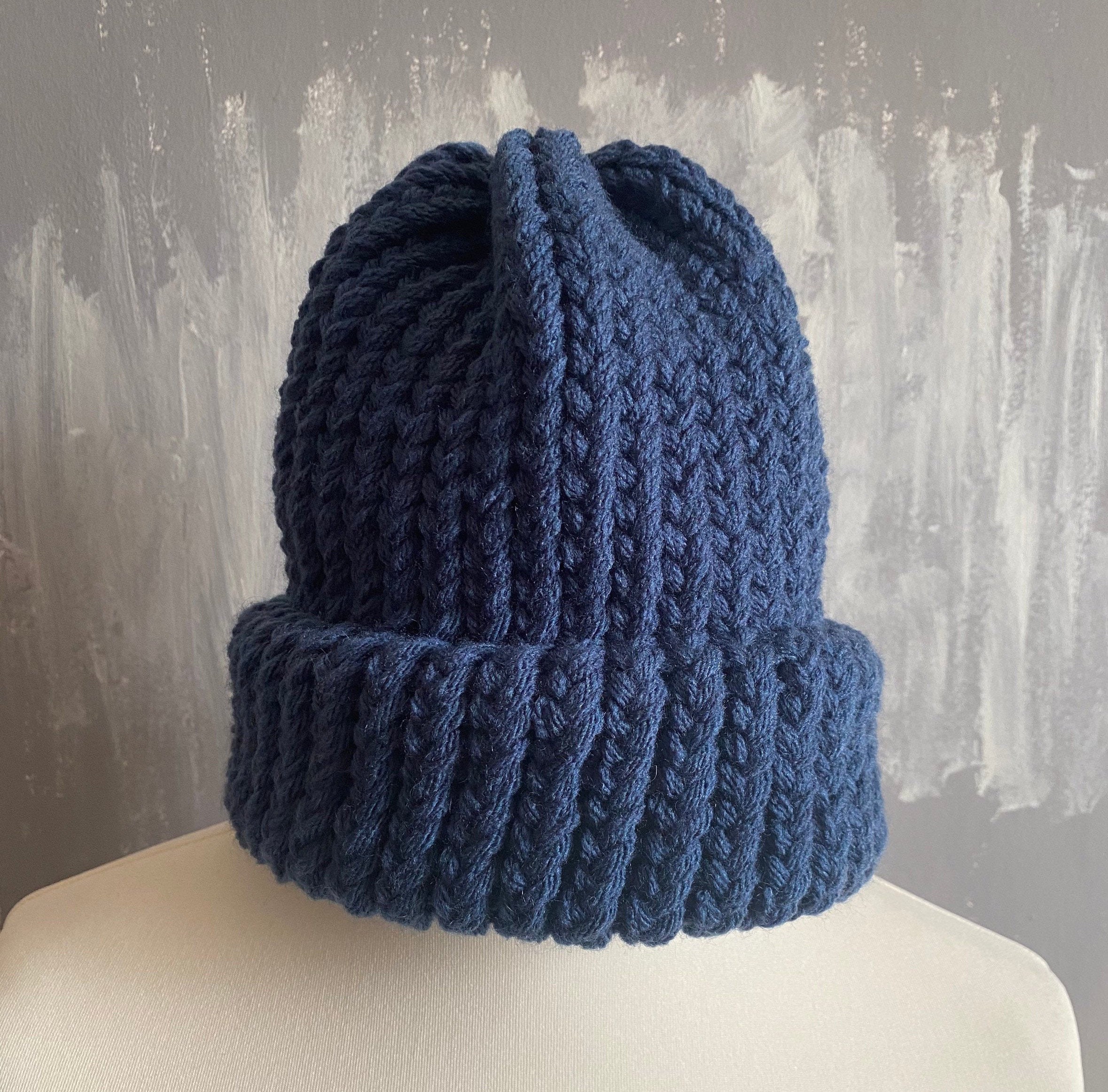 HANDMADE Navy Blue Wool Beanie Hat - Etsy
