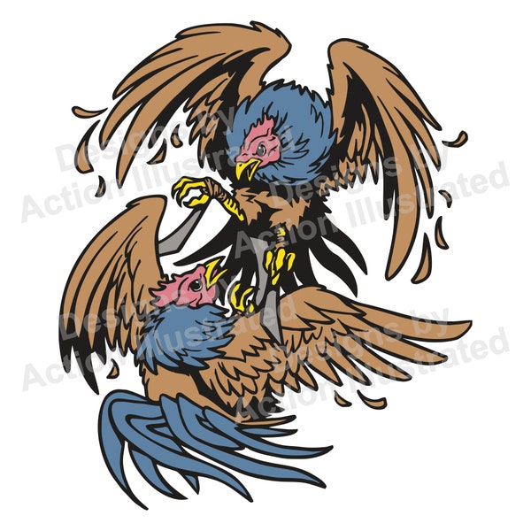 Fighting Roosters, Printed Vinyl Sticker, Waterproof Sticker, Apply to any smooth Surface, Great for Laptops, Notebooks, Phones, Cups,