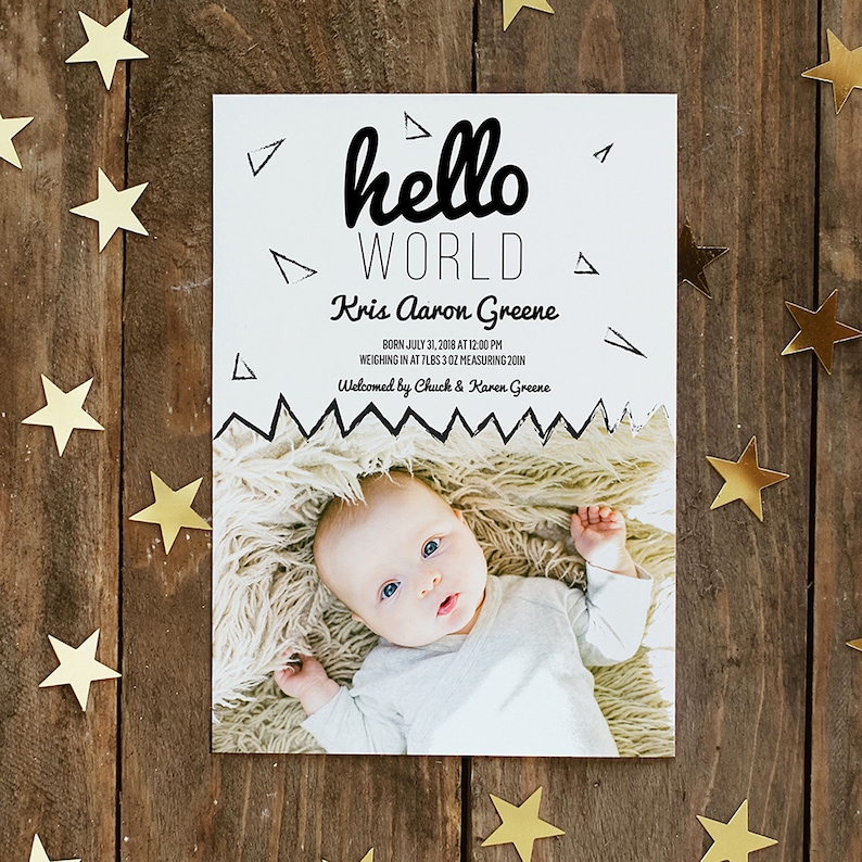 Baby Announcement Hello World Photo Birth Announcement Photo Baby Card Newborn Announcement Birth Card Birth Announcement