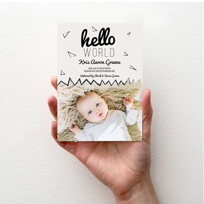 Baby Announcement Hello World Photo Birth Announcement Photo Baby Card Newborn Announcement Birth Card Birth Announcement