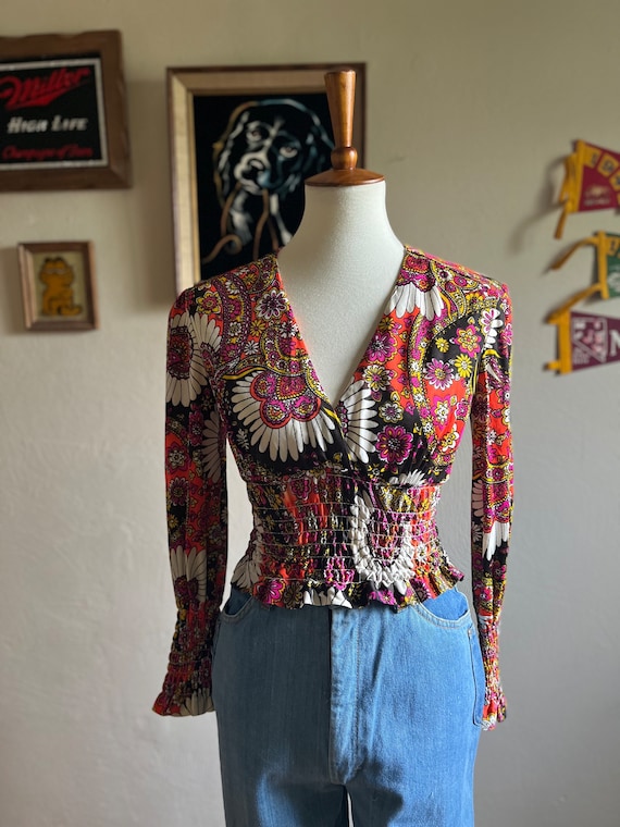1970s paisley psychedelic elastic waist and sleeve