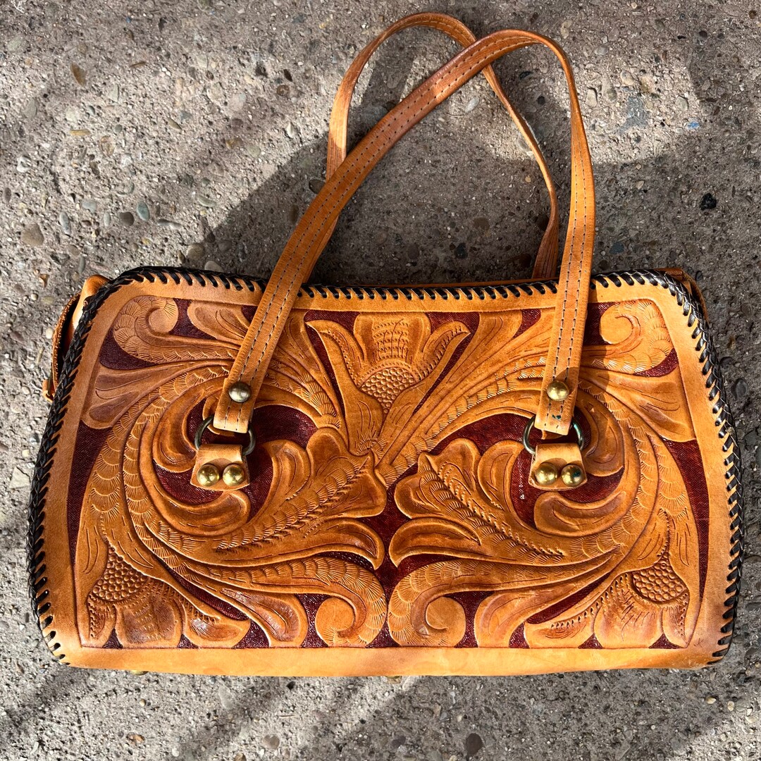 1960s Tooled Leather Handbag Western Purse Etsy