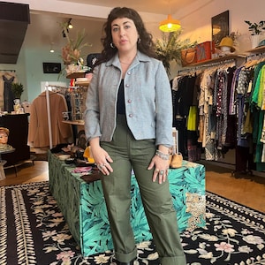 1960s Light Blue Rainbow Speckled Wool Tweed Cropped Jacket with Sparkly Buttons