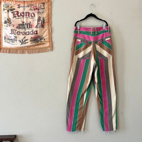 1990s Multicolor Striped Denim Jeans Pants High R… - image 6