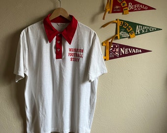 1970s Warriors Football Polo Sportswear Varsity Letterman Red and White Dagger Collar