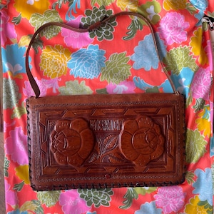 1970s Mexico tooled leather envelope bag brown Mexican
