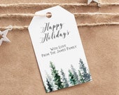 Holidays Favor Tags printable, Christmas Gift Tags Template, Christmas tree, Merry Christmas tags, Editable Template, evergreen