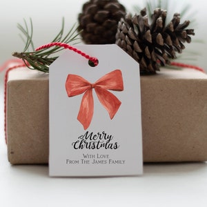 Christmas Gift Tags printable, Holiday Gift tags, Merry Christmas labels, Christmas bow watercolor, instant download, editable template