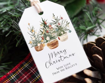 Etiquetas de regalo de Navidad, Etiquetas de favor de navidad, Etiqueta de regalo imprimible, Pino de Navidad, Plantilla editable, CHR07