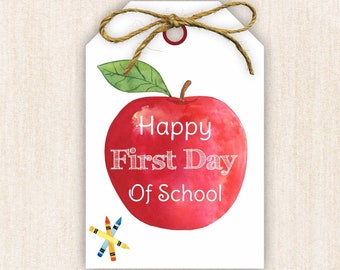Happy First Day of School Gift tag, Back to school printable tag, Teacher gift tags, Instant download, Apple First Day Favors