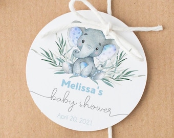 Boy Elephant Baby Shower Favor Tag, Watercolor Blue Elephant Printable Baby Shower Gift Tags, Baby Shower Elephant Labels, Editable Template