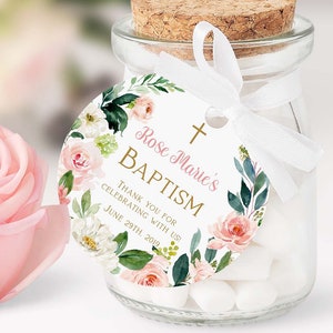 Blush Baptism favor tags printable, Girl Baptism favor tags, baptism labels stickers, blush floral watercolor, favor tags, baptism favors