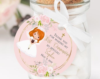 First Communion Favor Stickers Girls Communion Labels Pink First ...