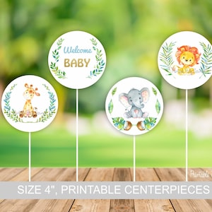 Safari Centerpieces Boy Baby shower, Jungle baby shower decoration, printable centerpieces, Jungle animals, Instant download