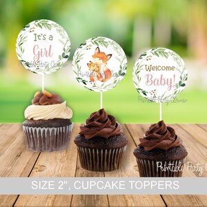 Fox Woodland cupcake toppers, girl baby shower decoration, woodland baby shower, printable, woodland animals