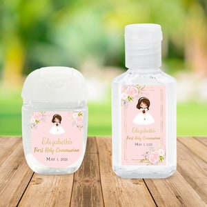 Etiqueta imprimible para desinfectante de manos, etiqueta para desinfectante de primera comunión, niña de comunión, etiqueta personalizada, regalos de comunión, FC01