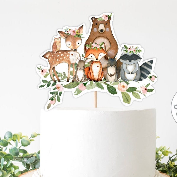 Woodland Cake Topper, Baby Shower Cake Topper Girl, Woodland animals baby shower, Shower Decoration, Birthday, Centerpiece, Instant download