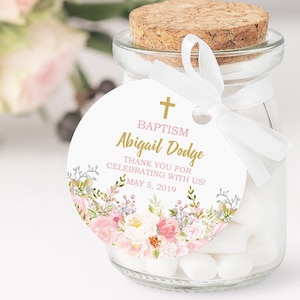 Baptism favor tags printable, baptism girl labels baptism, baptism stickers, blush floral watercolor, favor tags, baptism favors