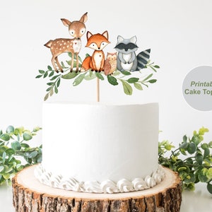 Woodland Cake Topper Imprimable, Baby Shower Cake Topper, Woodland animaux baby shower, Décoration de douche, Pièce maîtresse, Téléchargement instantané