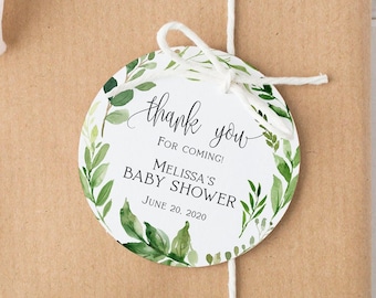 Etiquetas de favor de vegetación Baby Shower, etiquetas de agradecimiento de género neutro, etiquetas de regalo follaje verde, decoración botánica de despedida de soltera, plantilla editable
