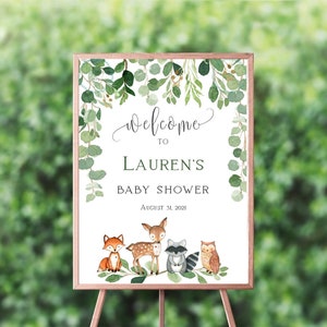 Woodland Baby Shower Welcome Sign, neutral baby shower, baby shower printable, sign, woodland baby shower decoration, woodland animals