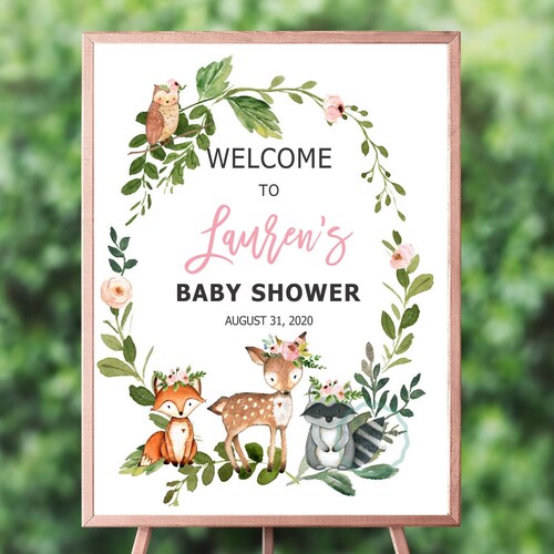 Woodland Floral Baby Shower Welcome Sign Printable Welcome - Etsy