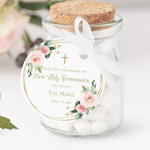 Erstkommunion Geschenkanhänger Mädchen, dankeschön Geschenkanhänger Kommunion, printable Tags, personalisierte Geschenkanhänger, Floral Rahmen Gold, FC05
