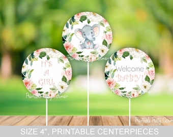 Elephant baby shower centerpieces, girl baby shower, printable centerpieces, little peanut, baby shower decoration