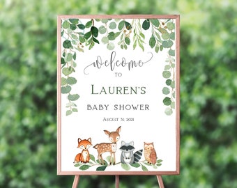 Woodland Baby Shower Welcome Sign, neutral baby shower, baby shower printable, sign, woodland baby shower decoration, woodland animals