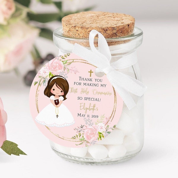 First communion favor tags girl, printable tags, communion girl, thank you tags communion, personalized favor tags, FC01