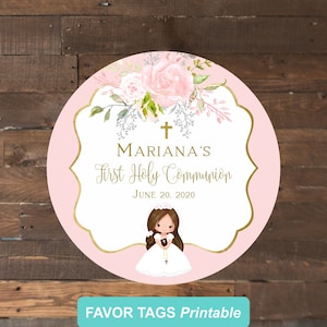 First Holy Communion favor tags girl, printable tags, communion girl, thank you tags communion, personalized favor tags