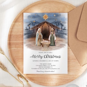 Christmas Party Invitation, Nativity Christmas Invitation, Religious Printable Invitation, Editable, Instant Download, CHR02