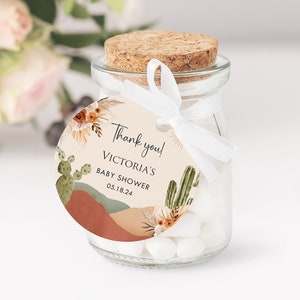 Etichetta bomboniera per baby shower nel deserto, modello di etichetta per baby shower stampabile, baby shower del sud-ovest, baby shower del deserto boho, etichetta per bottiglia di vino, BS07