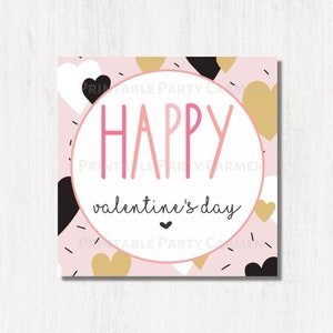 Happy Valentine&#39;s Day Gift Tags classroom valentines, teacher tags, School valentine favor tags Instant download Hearts pink gold and black