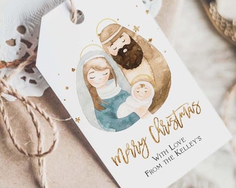 Nativity Christmas Favor Tag, Christian Gift Tag Template, Religious Holiday Label, Editable, Printable, Instant Download CHR02