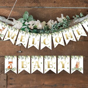 WELCOME BABY banner Woodland baby shower, woodland animals baby shower, shower decoration, printable banner, instant download